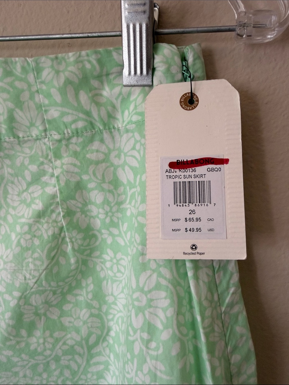 Billabong Mint Green Floral A-Line Skirt - Picture 4 of 5